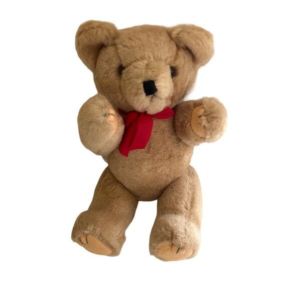 Vintage Lillian Vernon 100% Wool Teddy Bear W/ Red Scarf & Hat Set Shang… - Picture 1 of 9